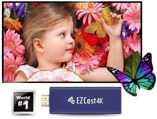 Girl on TV with flowers and butterfly with EZCast 4K