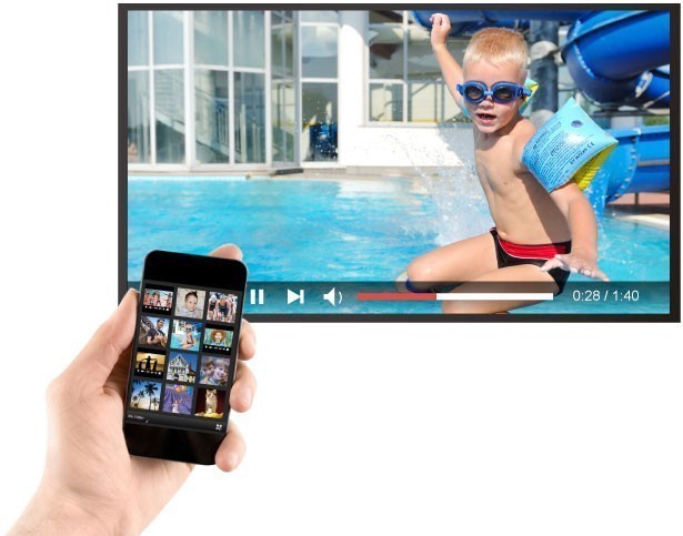 Play video of a boy in pool from mobile to HDTV